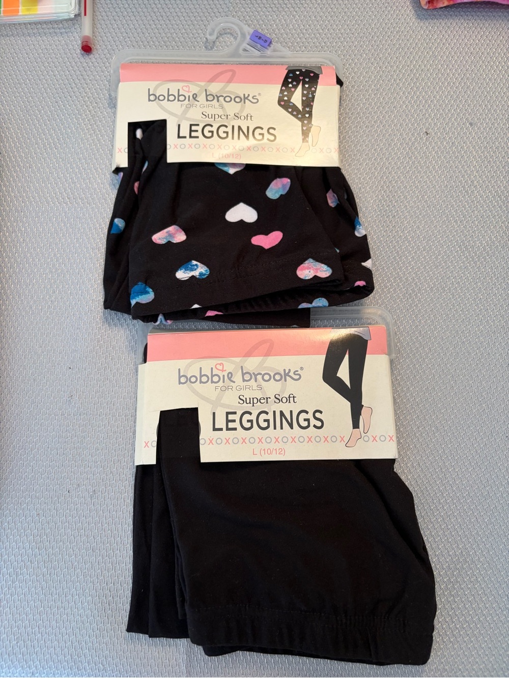 Bobbie Brooks Black Girls' Leggings Set with Multicolor Heart Print